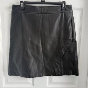 Loft Womens Black Faux Leather Mini Skirt Size 6 Tulip Front Zip Back